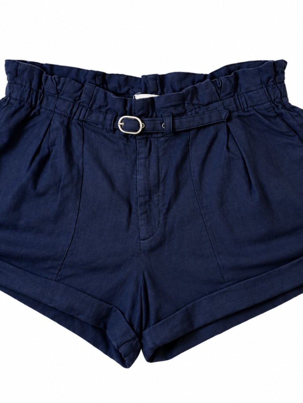 Anthropologie Linen Blend Belted Paperbag Waist Shorts Navy Blue Women's XS